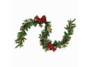 6 x 10 Pine with Red Balls Poinsettias Gold Pine Cones and Berries Christmas Garland Unlit