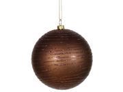 Chocolate Brown Glitter Striped Shatterproof Christmas Ball Ornament 4 100mm