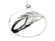 3.25 Regal Peacock Clear Glass Christmas Ball Ornament with Faux Feather