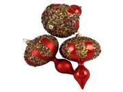 3ct Red Glitter Sequin Beaded Shatterproof Christmas Finial Ornaments 5