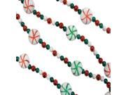 6 Peppermint Twist Sweet Tooth Sugared Red Green and White Candy Beaded Christmas Garland