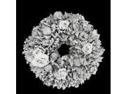 9.5 White Glitter Rose and Walnut Shell Artificial Christmas Wreath Unlit