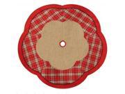 48 Countryside Burlap and Red Plaid Christmas Tree Skirt with Scalloped Border