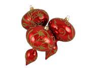3ct Red and Gold Beaded Floral Shatterproof Christmas Finial Ornaments 5