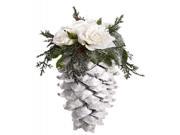 9.5 Snow Drift Large Glittered Pine Cone with Roses Christmas Ornament