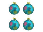 4ct Turquoise Blue with Glitter Polka Dot Design Glass Ball Christmas Ornaments 2.5 65mm