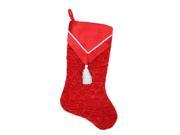 20.5 Quilted Red Velvet with White Cord and Tassel V Cuff Christmas Stocking