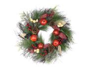 24 Autumn Harvest Mixed Pine Berry and Nut Thanksgiving Fall Wreath Unlit