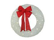 36 Pre Lit White and Red Outdoor Christmas Wreath Warm White LED Lights