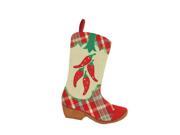 18.5 Wild West Embroidered Chili Peppers Red Plaid and Brown Burlap Cowboy Boot Christmas Stocking