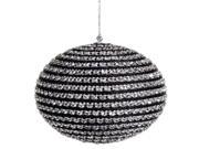 5 Contemporary Striped Black and Silver Sequined Christmas Ball Ornament