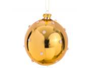 4.75 Glamour Time Exquisite Pearl Beaded Shiny Gold Christmas Glass Ball Ornament