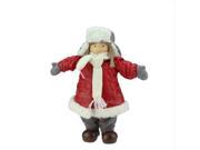 12.25 Cheerful Young Girl Gnome in Red Puffy Winter Coat and Gray Bomber Hat Christmas Decoration