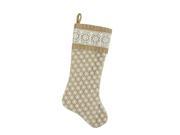 20.5 Tan Brown and White Lace with Burlap and Lace Cuff Christmas Stocking