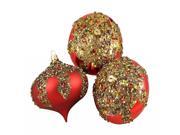 3ct Red Glitter Sequin Beaded Shatterproof Christmas Onion Ornaments 4 100mm