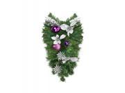 24 Pre Decorated Silver Poinsettia Eucalyptus and Purple Ornament Artificial Christmas Teardrop Swag Unlit