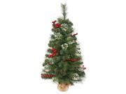 2 Siegal Berry Pine Artificial Christmas Tree with Burlap Base Unlit