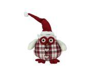 12 Chubby Red and White Plaid Owl with Santa Hat and Heart Buttons Table Top Christmas Figure
