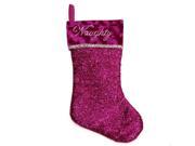17 Metallic Pink Embroidered Naughty Christmas Stocking with Shadow Velveteen Cuff