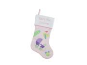 18.5 Pink and White Checked Baby s First Christmas Embroidered Stocking with Fleece Cuff