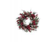 24 Iced Cranberry Red Berry and Pine Cone Artificial Christmas Wreath Unlit