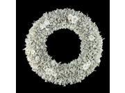 19 White Glitter Rose and Walnut Shell Artificial Christmas Wreath Unlit