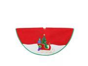 20 Red and White Mini Christmas Tree Skirt with Embroidered Sleigh and Tree Applique