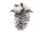 7.5 Snow Drift Glittered Pine Cone with Rose Christmas Ornament
