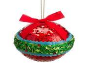 3.5 Christmas Brites Red Green and Blue Sequin and Bead Ball Ornament with Bow