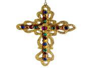 6 Rounded Edge Gold Jeweled Religious Cross Christmas Ornament