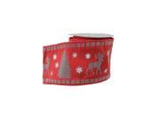 Alpine Chic Red Silver and Dark Gray Reindeer Christmas Craft Ribbon 4 x 10 Yards
