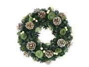 13.5 Green Mini Pine Cone and Wooden Rose Artificial Christmas Wreath Unlit