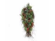 28 Glittered Artificial Boxwood Pine Cone and Red Berry Christmas Teardrop Swag Unlit