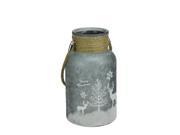 10 Silver White Iced Winter Scene Decorative Christmas Pillar Candle Holder Lantern with Handle