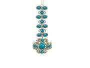 7.5 Exquisite Turquoise and Gold Rhinestone Drenched Drop Christmas Ornament