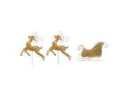 3 Piece Lighted 3 D Glitter Reindeer and Sleigh Christmas Yard Art Decoration Set 48