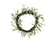 15 Green Pink and Purple Decorative Artificial Spring Floral Twig Wreath Unlit