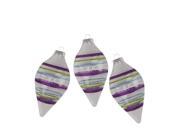3ct Clear with Purple Green Blue and White Glitter Stripes Glass Finial Christmas Ornaments 5