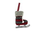 5.5 Red and Black Chevron Plush Knit Ice Skate Christmas Ornament