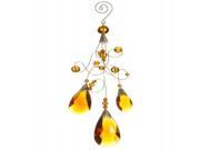 9.75 Amber Gold Faceted Beaded Teardrop Scrolling Christmas Ornament