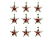 9ct Gold and Red Glittered Shatterproof Star Christmas Ornaments 2.75