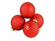 4ct Red Prism Textured Shatterproof Christmas Ball Ornaments 2.75 70mm