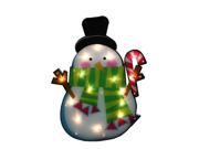 23.75 Lighted Shimmering Snowman with Candy Cane Christmas Window Silhouette Decoration