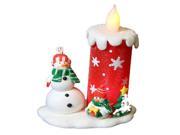 4 Snow Drift Red LED Lighted Christmas Candle with Snowman Accents