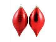 2ct Matte Red Drizzled Line Shatterproof Christmas Finial Ornaments 5