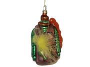 4 Maroon and Green Fisherman s Vest with Feather Glass Christmas Ornament