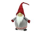 22 Gray and Red Portly Grinning Gnome Decoration with Nordic Inspired Trim