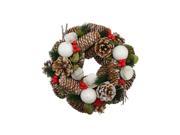 10 Frosted Pine Cone Twigs and Berries Artificial Christmas Wreath Unlit