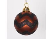 Copper Matte and Black Glitter Chevron Shatterproof Christmas Ball Ornaments 4 100mm