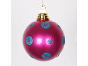 Candy Pink with Turquoise Blue Glitter Polka Dots Christmas Ball Ornament 4.75 120mm